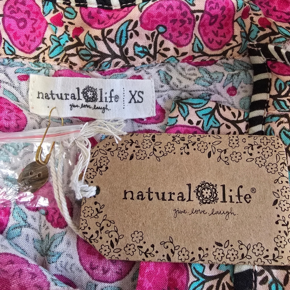 Natural Life Button Up Puff Print Boho Long Sleev… - image 10